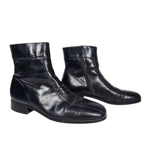 Vintage Stacy Adams Black Leather Ankle Boots Dress Shoes Side Zip Men 8.5